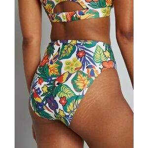 ModCloth XL The Franky High Waisted Bikini Bottom Swimwear Green Floral Jungle